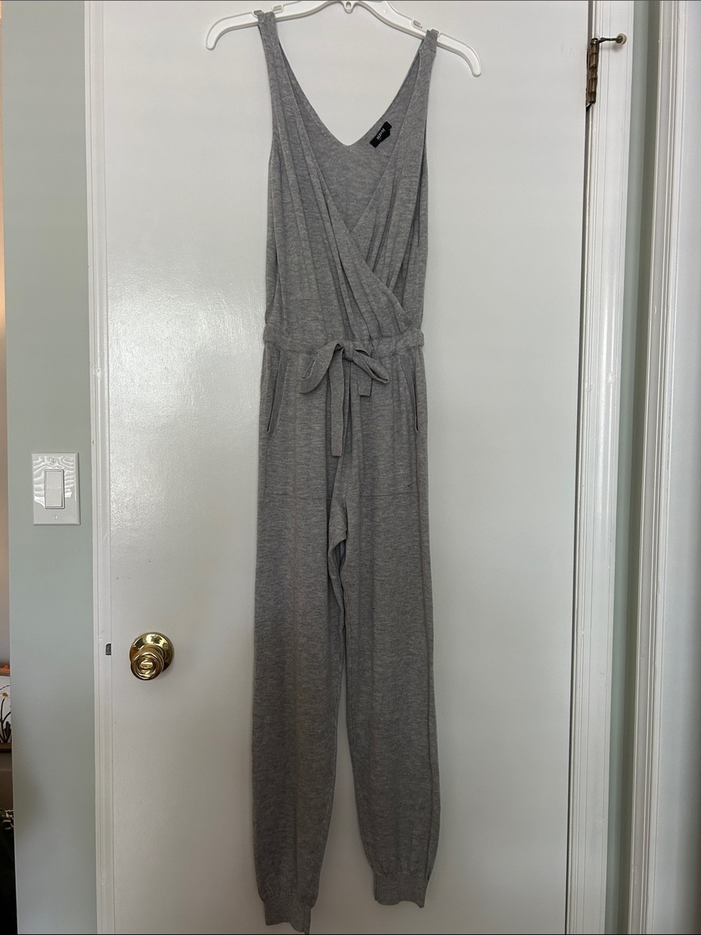 Alfani Gray Sleeveless Wrap-Front Jumpsuit with Tie Waist